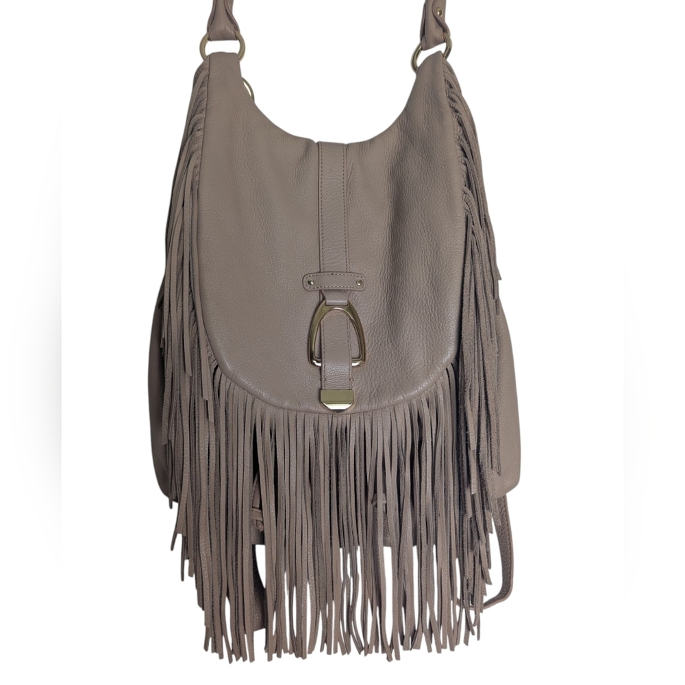G.I.L.I Leather Fringe Crossbody/Shoulder/ Backpack Beige With Pink Undertone - Picture 2 of 15